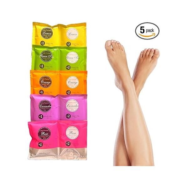 Jelly Pedicure Foot Soak Packets - 5Pcs Multi Pack Exfoliating Spa Including Orange, Lavender & More Detoxifying for Moisturizing Softening 5Pack