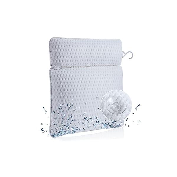 Bath Pillows Bathtub Spa Pillow: with Neck Shoulder Back Support Pillow 4D Air Mesh Accessories 6 Strong Suction Cups- Fits All Hot Tub Jacuzzi Home Luxury Cushion (Grey)