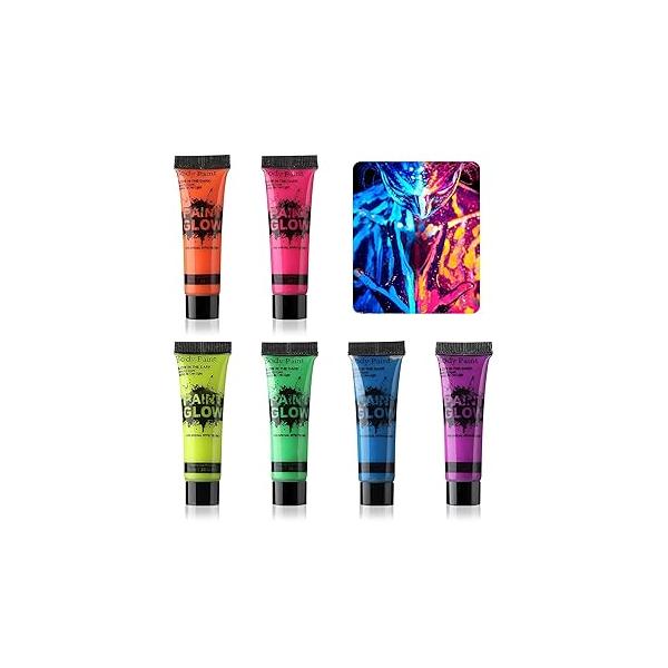 6PCS Glow in the Dark Face Body Paint Set,BlackLight Neon Fluorescent Kit for Halloween Parties Festivals Christmas Carnivals Events,Long Lasting,Easy to Color