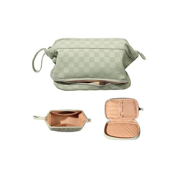 Abiudeng Large Capacity Makeup Bag Ladies Cosmetic Travel with Compartments Portable PU Leather Handle