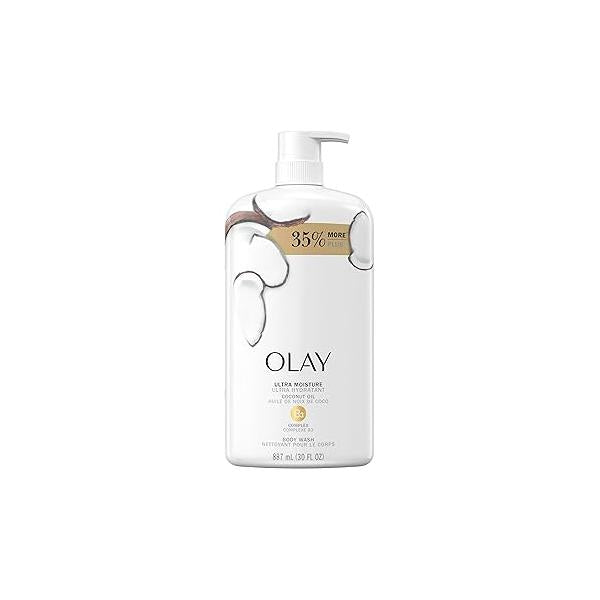 Olay Body Wash for Women, Ultra Moisture, 24hr Moisturizing, Hydrating & Refreshing, B3 Vitamin Complex, Free of Parabens Phthalates, For All Skin Types, Coconut Oil Scent, 33 fl oz (Pack 4)