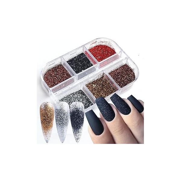 6 Colors Laser Glitter Holographic Pigments Dust for Nail Art Design - Sparkly Powder, Gradient Iridescent Supplies Women Girls Manicure Tips, Charms Decoration