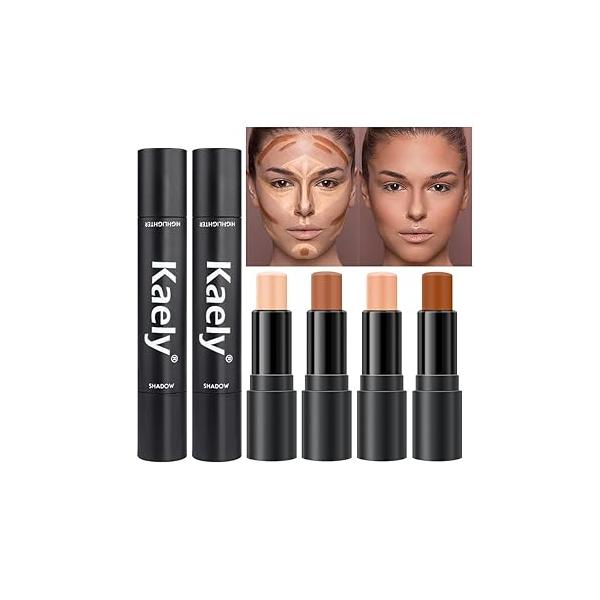 Kaely 4 Color Highlighter Contour Stick,Cream Palette Kit for Beginners,Bronzer Contouring Sticks,contorno maquillaje para mujer en oferta,Concealer Stick Primer Face Makeup Brightener,01+02