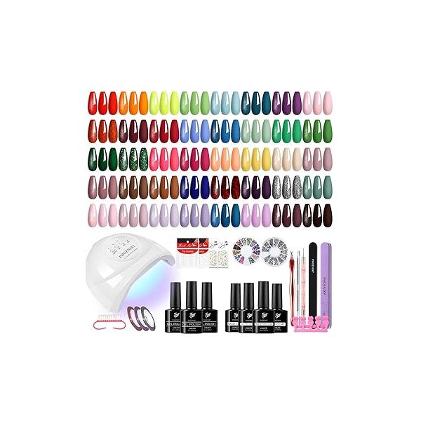 PHOENIXY 47 PCS Gel Nail Polish Kit with U V Light 48W, 26 Classic Colors Set 4 Bottle Base Top Coat Art Decorations Manicure Tools DIY Salon Home Gifts For Women SS9026