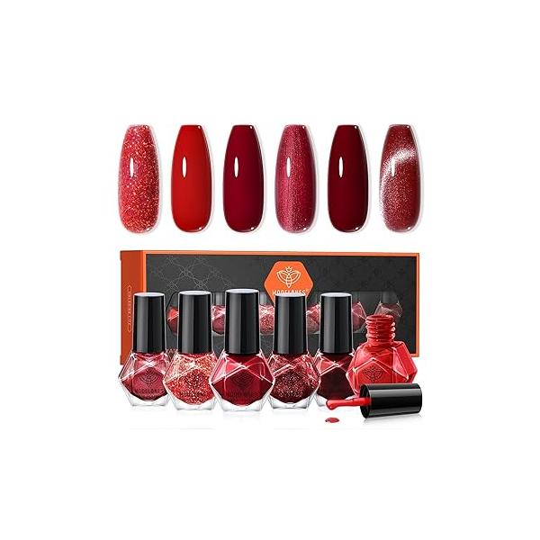 modelones Jelly Nail Polish of 6 Colors Sheer Nude Mini Set Natural Red Pink Brown Quick Dry Kit for DIY Easter Art Salon Home Gift Women Girl