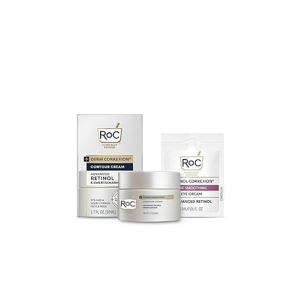 RoC Derm Correxion Neck Cream with Hyaluronic Acid and Advanced Retinol to visibly Tighten & Lift Horizontal Lines, Facial Moisturiser Contour Face, + Jaw, (1.7 oz) Packette
