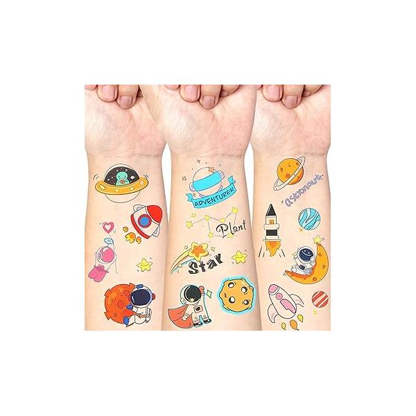 34 Sheets Space Galaxy Planet Temporary Tattoos for Kids, Cute Astronaut Stickers Girls Boy Body Arm Shoulder, Waterproof Fake Tattoo Birthday Party Supplies