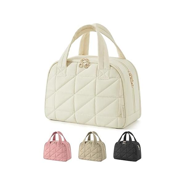 BAGSMART Travel Toiletry Bag, Large Wide-open Bag for Toiletries, Puffy Makeup Cosmetic with Handle-Camel