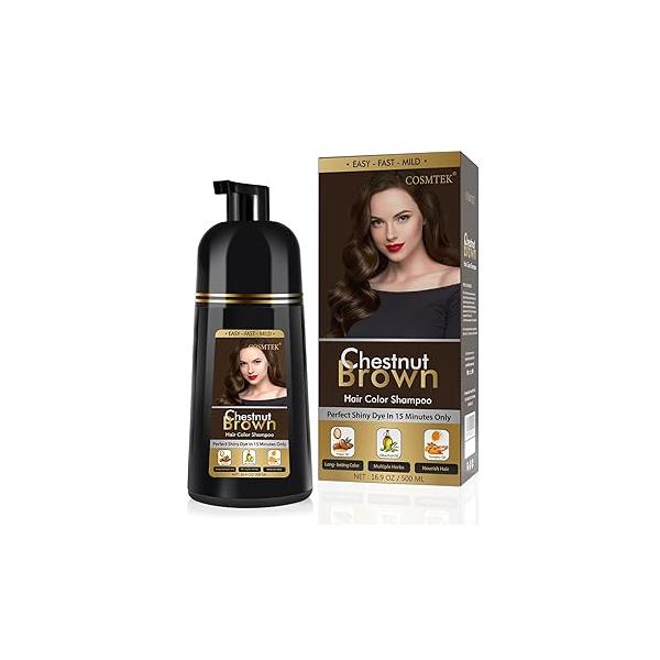 Black Dye Shampoo for Permanent Hair Color - Men&Women, Gray Coverage, Beard & Treated Hair, 3-In-1, 30 Days/500ml/Ammonia-Free/Natural Herbal