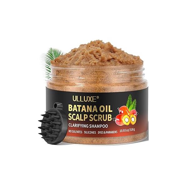 Scalp Scrub, 2-in-1 Clarifying Exfoliator Scrub Shampoo with Batana Oil Rosemary & Mint, Hair Treatment Scrubber for Dandruff, Build Up, Oily, Itchy Thinning Hair, 10.93 oz