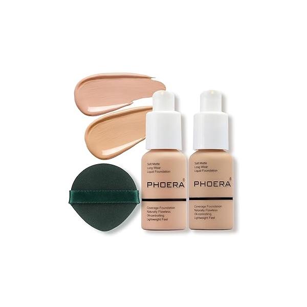 PHOERA Foundation Makeup, Flawless Soft Matte Oil Control Liquid Foundation, Full Coverage Mattle Oil-Control Concealer for Older Women, Great Choice For Gift (#102 Nude)