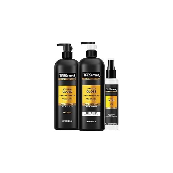 TRESemmé Lamellar Gloss Shampoo, Conditioner and Shine Spray for Brilliant & Sleek Finish Ultimate with Heat Protection, 3 pack