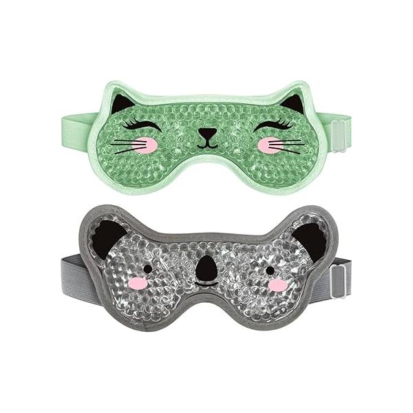 Kids Ice Packs 2 Cooling Eye Mask with Soft Plush Backing for Children Boo Boos Sinus Headache Fever Patch (Green+Grey)
