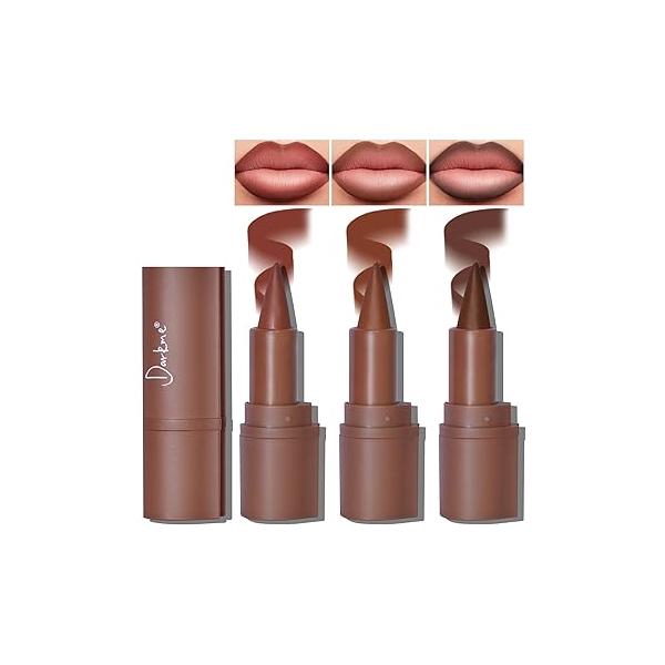 3 Colors 2 in 1 Lip Liner Set, Matte Nude Dark Brown Red Plumping Smooth Creamy Pencil, High Pigmented Long lasting Light Lipstick Makeup, 02+04+06