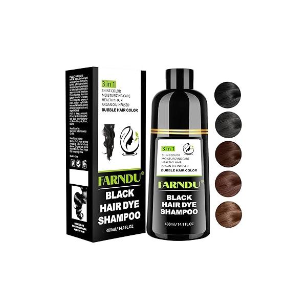 Black Hair Dye Shampoo for Women & Men, Gray Coverage Herbal Natural 3 in 1 Color Shampoo, Champu para canas