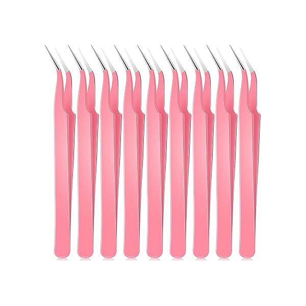 Honoson 9 Pieces Curved Pointed Craft Tweezers Stainless Steel Precision Tweezer with Protective Cover for Rhinestones Dried Flowers Stickers Eyelash Extension Jewelry Making(Black)