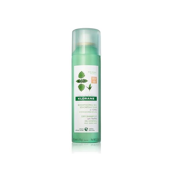Klorane Dry Shampoo with Nettle, Natural Tint for Brunettes, Oily Hair and Scalp, Regulates Oil Production, Paraben & Sulfate-Free