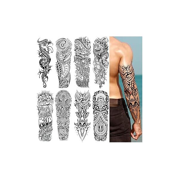 Full Arm Temporary Tattoo Sleeve for Women 8 Sheets, Flora Tattoos Temporary, Fake That Look Real, Skeleton, Skull BBQ Pool Beach Party