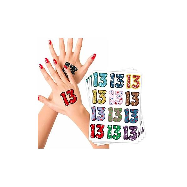 48 Pcs Number Patterned 13 Temporary Tattoos for Women and Men - Large Fake Tattoo Stickers Hand, Neck, Body