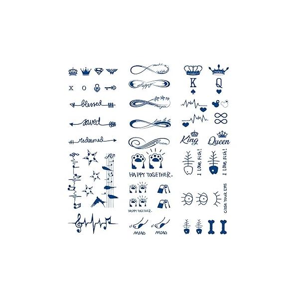 6 Sheets Semi Permanent Fake Waterproof Temporary Tattoo Adult Body Art Long Lasts 1-2 Weeks, Animal Set Peacock Lion Koi Carp Tiger Owl Dragon Deep Blue, Realistic Sticker