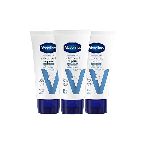 Vaseline Intensive Care Advanced Repair, Travel-Size 3-Pack - Fragrance-Free Body Lotion for Extremely Dry Skin, 2 Oz Ea
