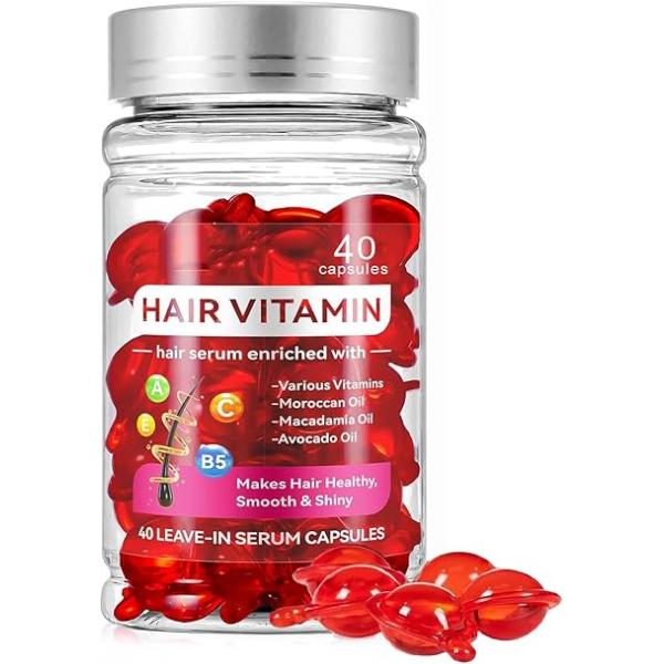 Hair Treatment Serum,Vitamins A C E Pro B5,No Rinse Essence for Frizzy and Dry Damaged Hair,with Argan Avocado & Moroccan Oil (40 Capsules)