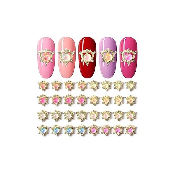 SILPECWEE 32pcs 3d Nail Charms Gold for Nails Design Gems Glass Crystals Jewelry Decorations Acrylic Manicure DIY Craft