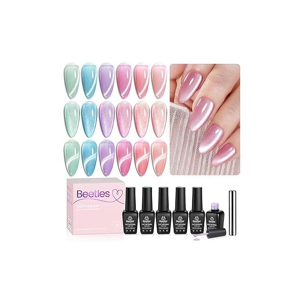 Beetles Pink Gel Nail Polish Set - 6 Colors Shimmer Kit Hot Pearl White Glitter Color Reverie Collection Soak Off Uv LED Lamp Gift for Women & Girls