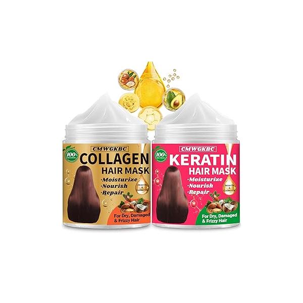 Collagen Hair Mask & Keratin for Damaged Hair,Keratin Treatment,Repair Deep Conditioner Dry Hair,Vitamin E Natural Hydrating with Argan Oil All Type,Hair Care Gifts