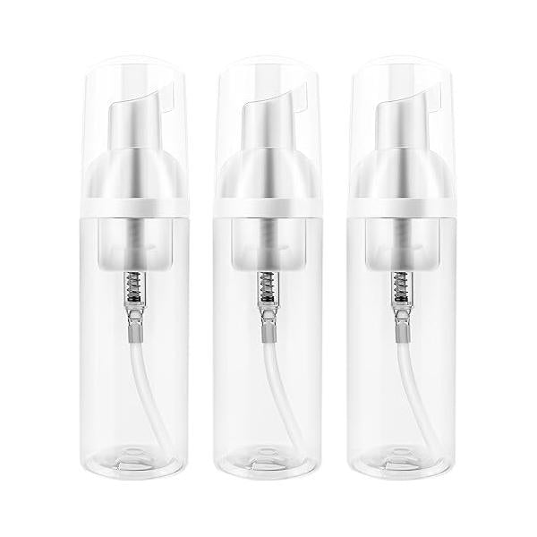 2 Pack Travel Foam Pump Bottle 60 ml/2 oz Small Size Spray & Dispenser for Face Wash, Lash Shampoo, Skin Care - Clear Plastic Mini Empty Refillable Containers （Pink and Green）