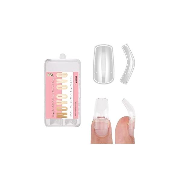 100 pcs Long Hawk Curved Nail tips, Clear Cystal Extra Super Extreme Deep Curve Half Cover Tapered Square Eagle Claw Soft Gel False Extension for Acrylic Nails x 10 Sizes in Box