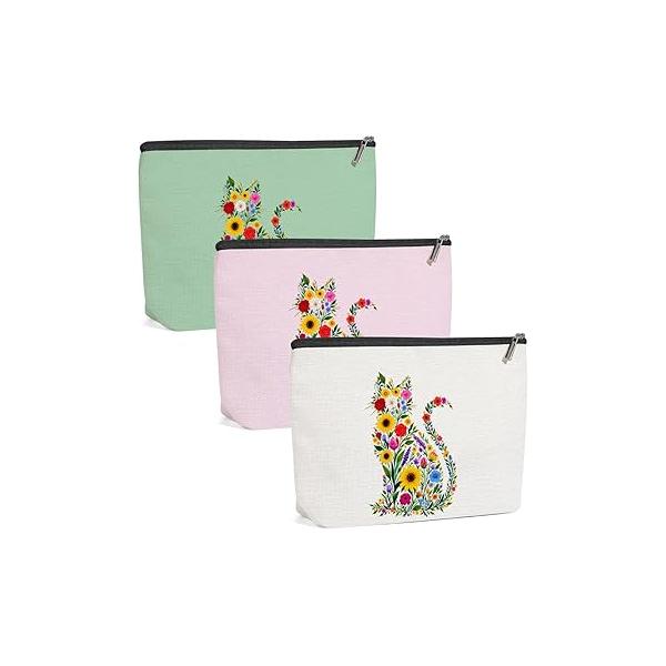 4 Pack Cute Wildflower Cat Gifts for Women Girls Nurse Doctor Sister Mom Makeup Bag,Travel Essentials Cosmetic Bags Women, Travel Toiletry Bag Birthday Graduation Christmas Vacation Day