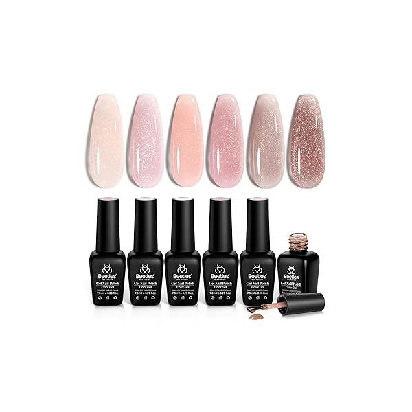 Beetles Jelly Gel Nail Polish, 6 Colors Milky White Sheer Pink Nude Brown Translucent Polish Art Manicure Salon DIY Uv Lamp Cured Design Decoration Home -Colorful Bottle