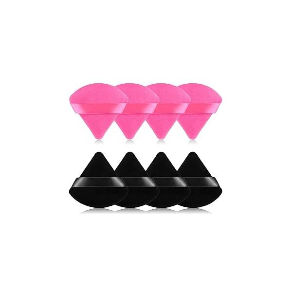 8Pcs of Triangular Powder Puff Makeup Sponges, Made Super-soft Velvet, Designed for Contouring, Eye, and Corner, Beauty Blender Foundation Mixing Container.(Black)