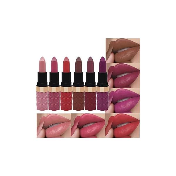 6 Pcs Nude Pink Brown Rose Red Purple Matte Lipstick Set for Women Long Lasting Waterproof Moisturizing Lipsticks Older 24 Hours Lip Stick Stain Makeup Gift Kit,Lip Vegan