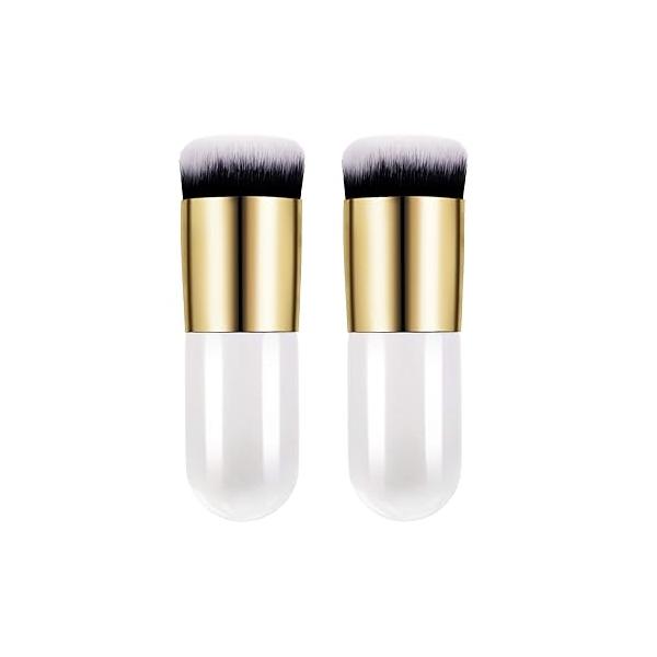 2 Pieces Foundation Brush Chubby Makeup Kabuki Travel Powder for Blending Liquid, Cream or Cosmetics (white and rose gold, pink silver)