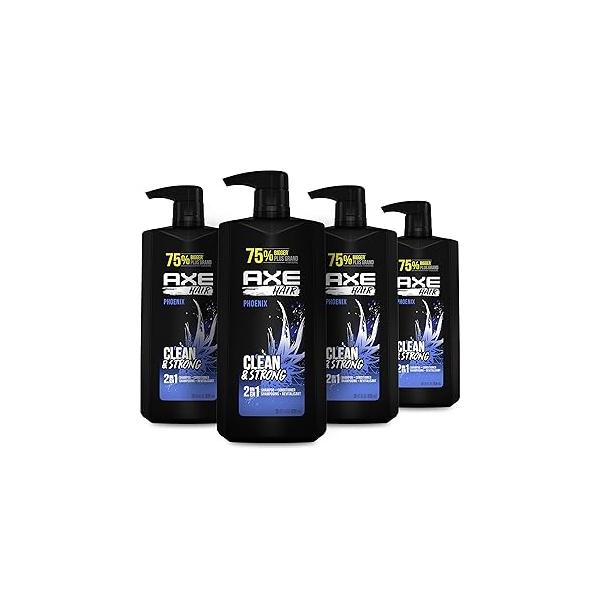 AXE Wash and Care for Clean Strong Hair Phoenix 2-in-1 Shampoo Conditioner Crushed Mint Rosemary 100 percent Recycled Bottle 28 oz 4 Pack