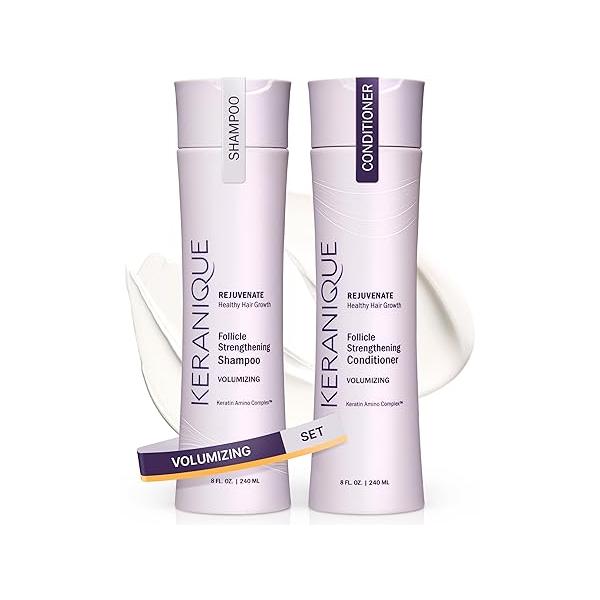 Keranique Volumizing Shampoo and Conditioner Set for Hair Repair Growth with Biotin Keratin Women, Thinning Formula, 8 Fl Oz Each