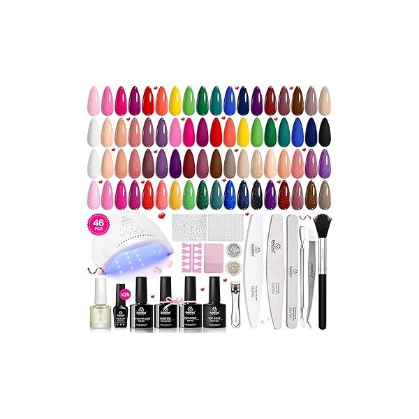 Beetles Gel Nail Polish Kit with U V Light 53 Pcs Emotional Spectrum 32 Colors Base and Matte&Glossy Top Coat Soak Off Pink Red Color All Season Manicure Tools Decoration Plus