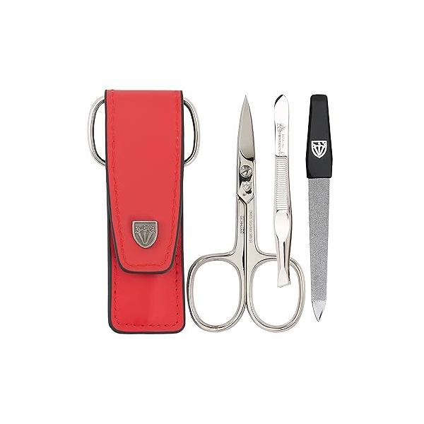 3 Swords Germany - brand quality piece manicure pedicure grooming kit set for professional finger & toe nail care scissors file genuine leather case in gift box, Made Solingen (03737)