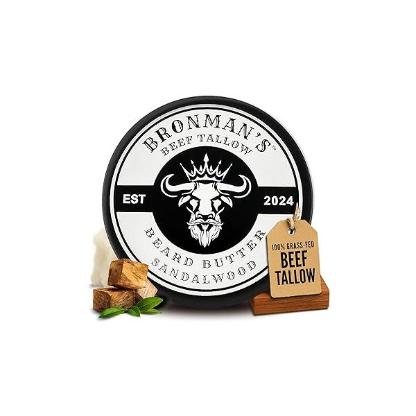 Beard Butter for Men with Beef Tallow - Hydrating Moisturizer Shea Deeply Moisturizing Mens Grooming 4oz Sandalwood