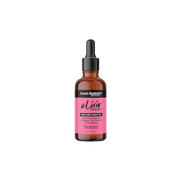 Aunt Jackie's Elixir Essentials Hair & Scalp Oil, Collagen, Tea Tree Oil Eucalyptus, Thickens Supports Growth, 2 oz