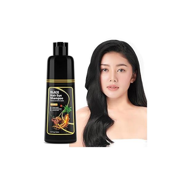 Black Hair Dye Shampoo - Natural Nutrition for Gray Coverage, 3 in 1 women, Semi Permanent Color Instant, Lasts 30 Days/Natural herbal Ingredients, 150 ML/5.07 OZ