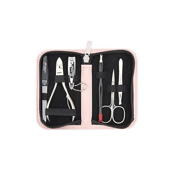3 Swords Germany - brand quality 6 piece manicure pedicure grooming kit set for professional finger & toe nail care scissors clipper fashion leather case in gift box, Made Solingen (83202)