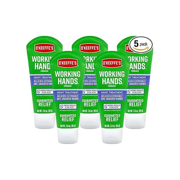 O'Keeffe's Working Hands Night Treatment Hand Cream; 3 oz Tube; (Pack of 5)
