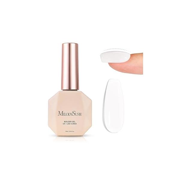 MelodySusie Clear Builder Nail Base Gel for Nails Thickening, Soak Off UV Extension Gel, Rhinestone Glue in a Bottle Art Design Salon DIY Manicure at Home Gift Women