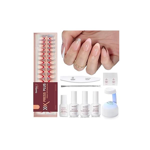 Beetles Ombre French Gel Nail Tips: 210Pcs Pink Press On Nails Short Coffin Kit Gifts for Women Fit Perfectly 4 in 1 Pre-applied Tip Primer & Base Coat Extension Designs
