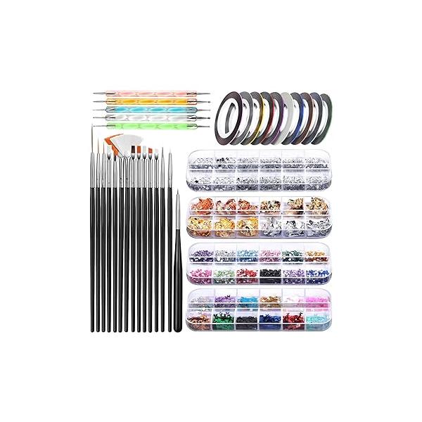 Teenitor Nail Art Kit Tools, Design with Brushes, Tape Gems Rhinestones, Dotting Tools Foil, Butterfly for Supplies