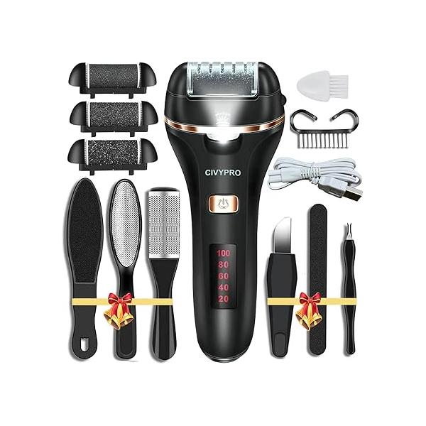 Electric Foot Callus Remover- Long Service Time, Rechargeable Electronic File- Ideal Gift, Professional Pedicure Tools, Waterproof Scrubber, Kit Feet Care for Dead Skin (Black)