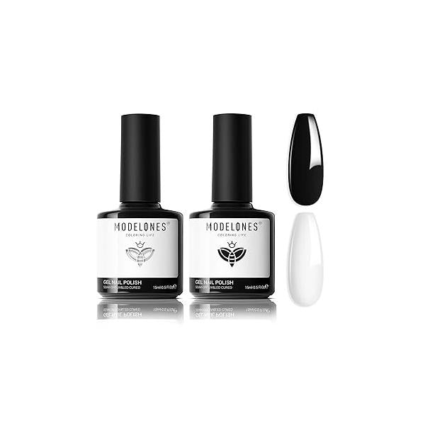 Modelones Gel Nail Polish Set, 2 Pcs 15 ML Black and White Soak Off LED Pastel Summer Nails Art Manicure Home DIY Gift For Women Girl